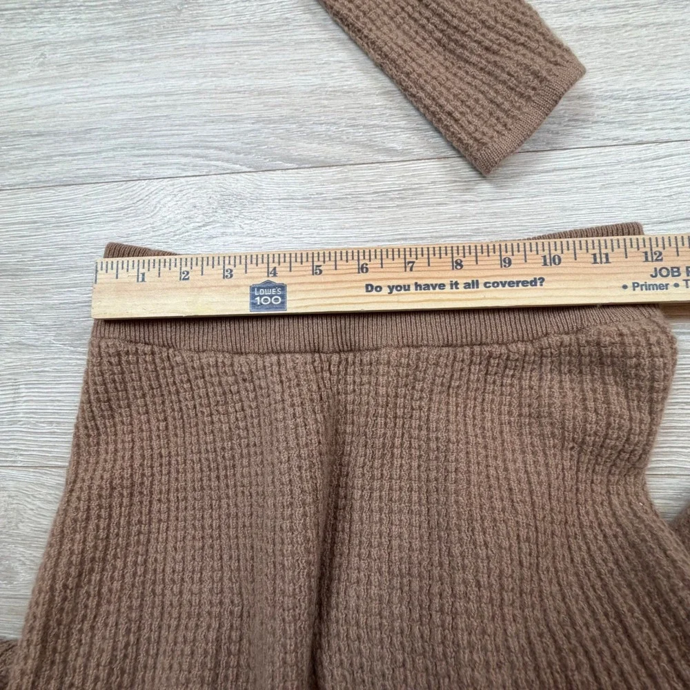Alo Yoga Cashmere Waffle Knit Set Toasted Almond Crop Top High Waist Pants Sz M